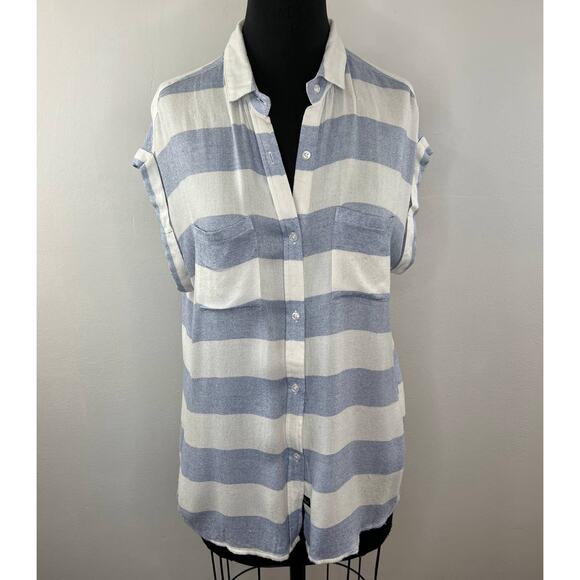 RAILS Blue White Striped Short Sleeve Button Down Collared Pocket Top Sz S - Picture 1 of 6